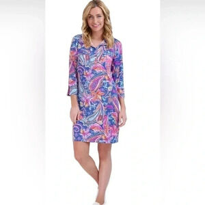 Stella Parker tropical UPF Button Up Collared Dress size Large NWOT